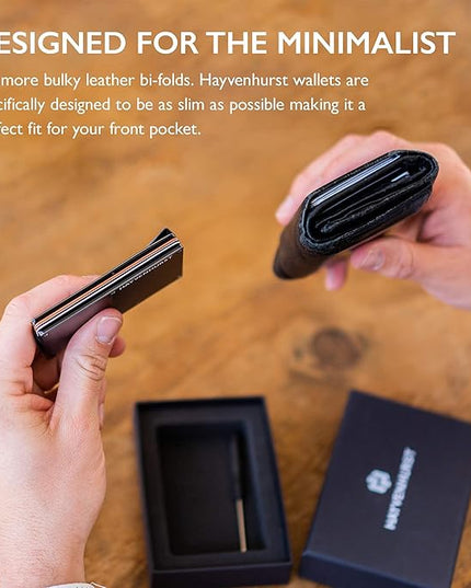 Hayvenhurst Wallet For Men - Reinvented Design Men's Wallet - Slim, Minimalistic & Seamless Card Case, Blocks RFID Scanners, Holds 12 Cards (Iron)