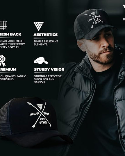 Urban Effort Mesh Back Cap - for Men and Women Baseball Hat 5-Panel Trucker Hat - Great Snapback Closure for Hunting & Hiking