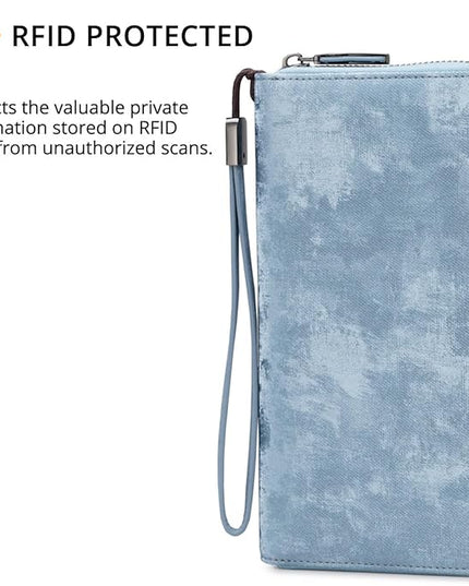 Bveyzi Women RFID Blocking Wallet Leather Zip Around Phone Clutch Large Capacity Ladies Travel Purse Wristlet | RFID Blocking, Zip Around, Large Capacity