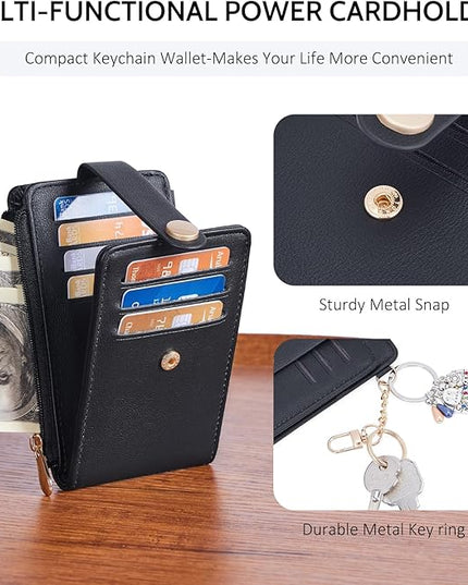 POIUGOYA Slim Wallet for Women,RFID Blocking Bifold Credit Card Holder with Zipper Coin Pocket,ID Window,Keychain