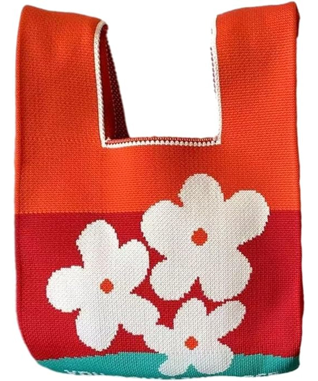 Women's Wrist Knot Tote Bag Small Crochet Wristlet Handbag Aesthetic Cute Knit Purse (Very Small Size)