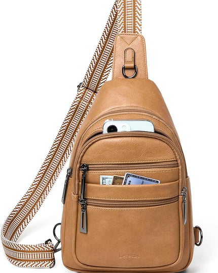 Sling Bag for Women Cross Body Purse Fanny Pack Sling Backpack Vegan Leather Shoulder Crossbody Bag Travel Tan