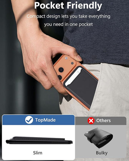 TopMade for Magsafe Wallet, Magnetic Card Holder for iPhone 17/16/15/14/13/12 Series, Strongest Magnetic Phone Wallet Stand Adjustable, 5 Cards Holder, RFID Blocking, ID Window, Vegan Leather, Black