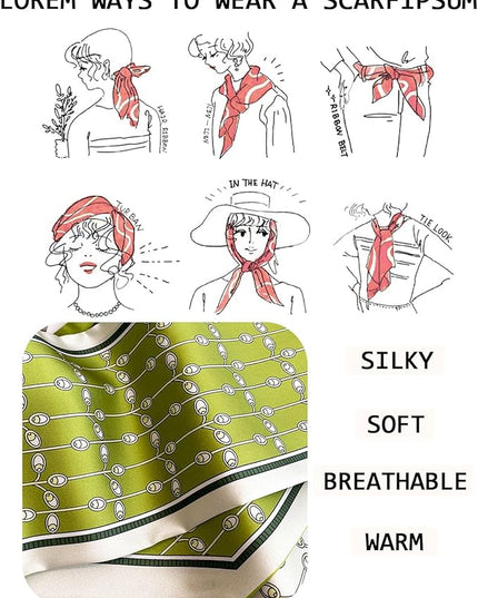 Head Scarf Purse Handle Neck Satin Hair Scarfs For Bag Lightweight Silky Long Thin Women's Fashion Scarves 59 * 5.9”