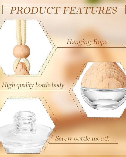 Rtteri 50 Pcs Car Air Fresheners Diffuser for Essential Oil Empty Hanging Bottle Glass Bottles Refillable Perfume Pendant Aromatherapy Fragrance Ornament Decor(Simple Style)
