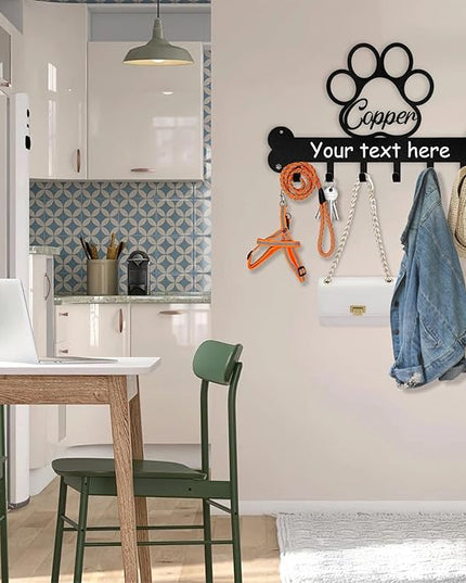 Personalized Dog Leash and Key Holder for Wall - Custom Name Metal Wall Mount With Hooks, Storage Organizer, Key Rack Decor - Gifts for Dog Lovers, Entryway, Farmhouse