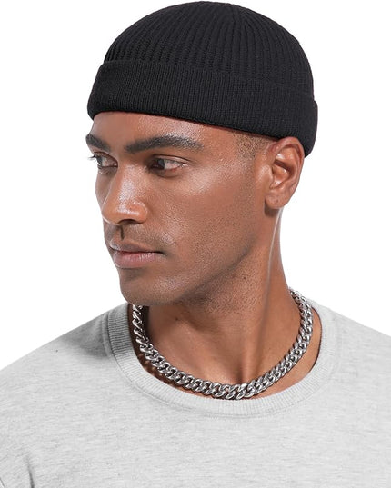 Short Fisherman Beanie for Men Women, Wool Knit Cuff Warm Winter Hats, Trawler Beanie Watch Caps Soft Skullcap