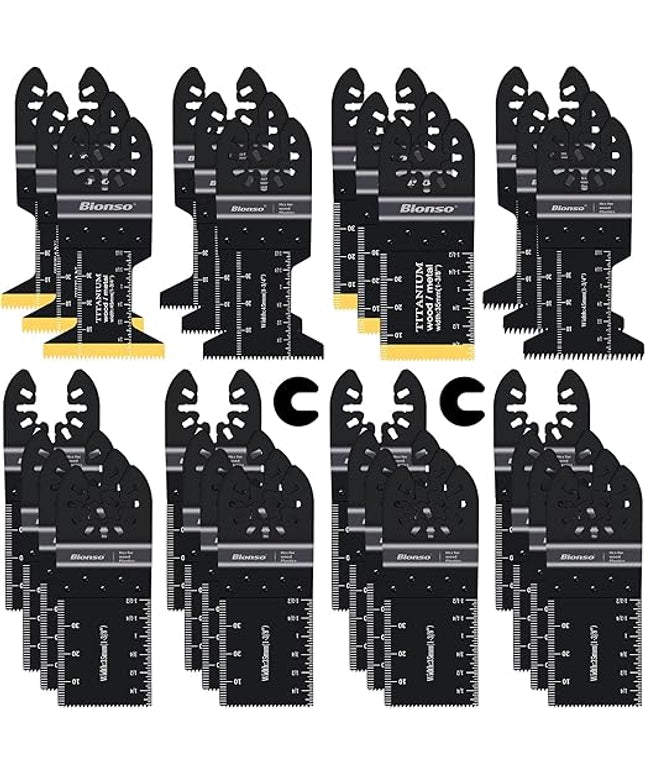 Bionso 28PCS Oscillating Saw Blades, Professional Universal Titanium Multitool Blades for Wood Plastics Metal, Quick Release Multi Tool Blades Kits Fit Dewalt Ryobi Milwaukee Rockwell Fein Makita