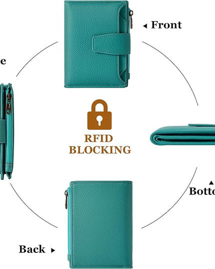 Airkit Small Wallet Women RFID Blocking Leather Bifold Compact Card Holder Wallet for Women with Zipper Coin Pocket 4 ID Window