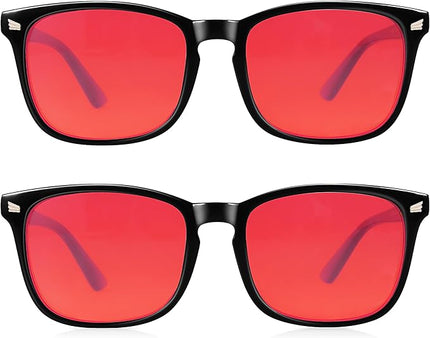 2 Packs Professional Sleep Glasses with 99.9% Blue Light Blocking Dual AR Coatings Lens ((02)-black+black, Red Lens(Max Protect))