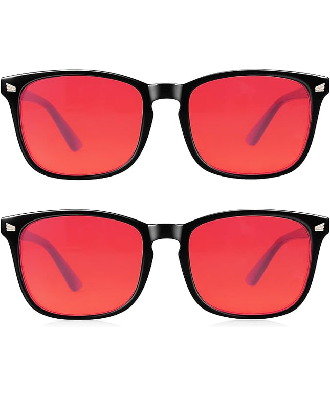 2 Packs Professional Sleep Glasses with 99.9% Blue Light Blocking Dual AR Coatings Lens ((02)-black+black, Red Lens(Max Protect))