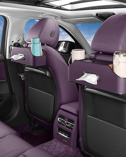 Car Seat Back Organizer - Stylish & Functional Storage for Family Adventures - Cup Holders, Tissue Box & Hooks - Perfect for Kids, Road Trips & Travel (Purple)