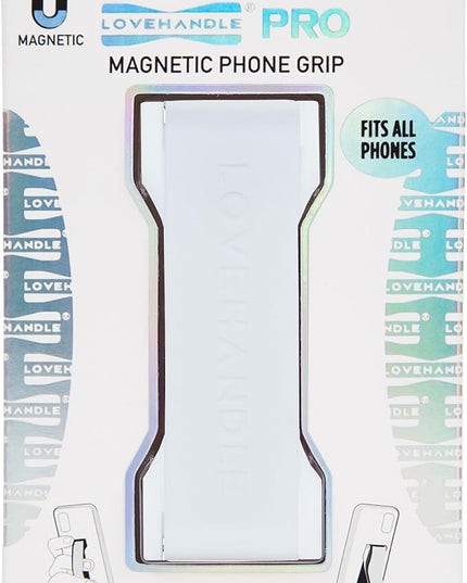 LOVEHANDLE PRO Premium Phone Grip - Silicone Phone Strap - Magnetic Phone Mount and Kickstand for Smartphone and Tablet - White Silicone on White Base