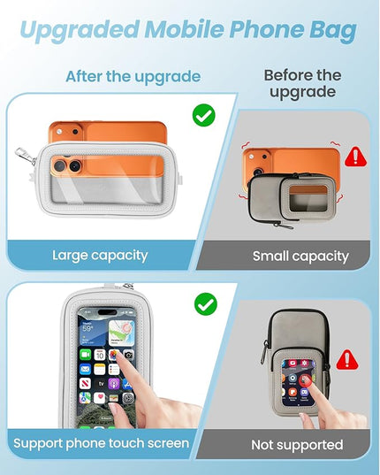 Clip and Go Strap for Phone with Wallet Crossbody, Detachable Wristlet Strap Pocket with Zipper Phone Screen ID Window, 2 Pcs Metal Tether Patches Compatibe with iPhone and Most Smartphones White