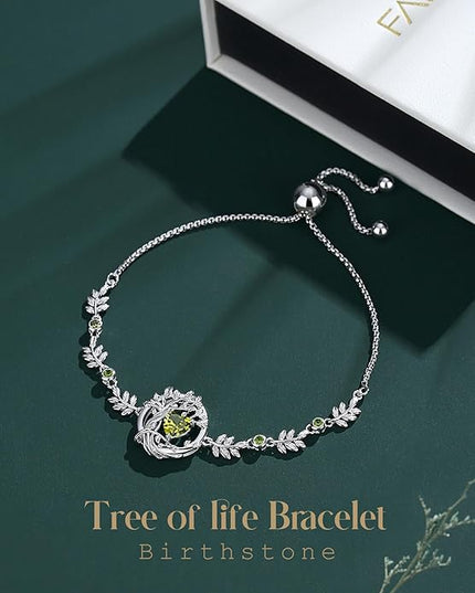 FANCIME Tree of life Birthstone Bracelet for Women Sterling Silver Tree Jewelry Birthstone Charm Bracelet Gemstone Anniversary Birthday Christmas Gifts for Wife Mom Her