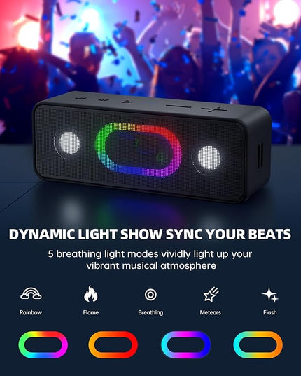 Bluetooth Speaker & Valentines Day Gifts for Him: Portable Wireless, IPX6 Waterproof, 16W HD Sound, 24H Playtime, TWS Pairing, LED Lights, for Home/Outdoors/Beach, Birthday Gifts for Men/Women, Black
