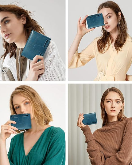 Airkit Small Wallet Women RFID Blocking Soft Leather Bifold Compact Card Holder Wallet for Women with Zipper Coin Pocket 4 ID Window