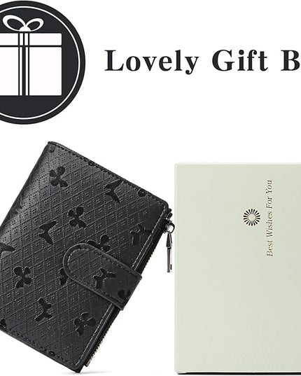 GAEKEAO Womens Wallet Small Leather RFID Blocking Bifold Zipper Pocket Wallet Card Case Purse with ID Window