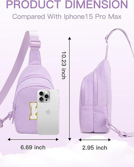 Viverte Small Corduroy Sling Bag Initial Crossbody Bag Fanny Pack for Girls Personalized Birthday Gifts for Teen Girls Gifts