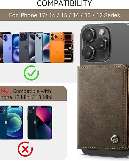 Defencase for Magsafe Wallet Magnetic Card Holder RFID Blocking, PU Leather Minimalist Phone Wallet for MagSafe Phones and Cases for iPhone 17/16/ 15/14/ 13/12/ Pro/Max/Plus/Air, Retro Brown