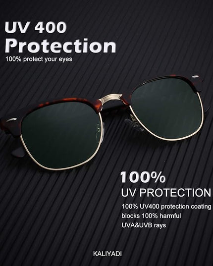 KALIYADI Sunglasses Men Polarized Sunglasses for Men Women Unisex Semi-Rimless Frame Retro Driving Sun Glasses UV Blocking