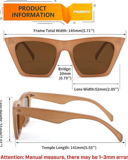 FEISEDY Vintage Square Cat Eye Sunglasses Women Trendy Cateye Sunglasses B2473