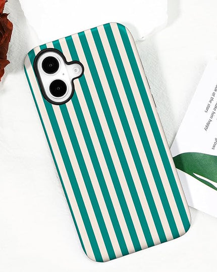 Magnetic for iPhone 17 Case Cute Stripes Phone Case, Shockproof Slim TPU and Hard PC Protective Phone Cover Compatible with MagSafe Designed for Women Girls, Emerald Green
