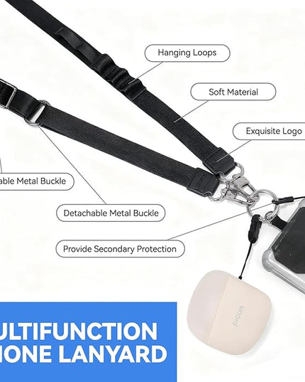 Phone Strap Crossbody with Detachable Wrist Strap Anti Theft Adjustable Women Cell Phone Lanyard with Tether Tabs, Lanyard for Phone, ID Badge, Camera, Travel Essentials - Black