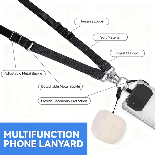 Phone Strap Crossbody with Detachable Wrist Strap Anti Theft Adjustable Women Cell Phone Lanyard with Tether Tabs, Lanyard for Phone, ID Badge, Camera, Travel Essentials - Black