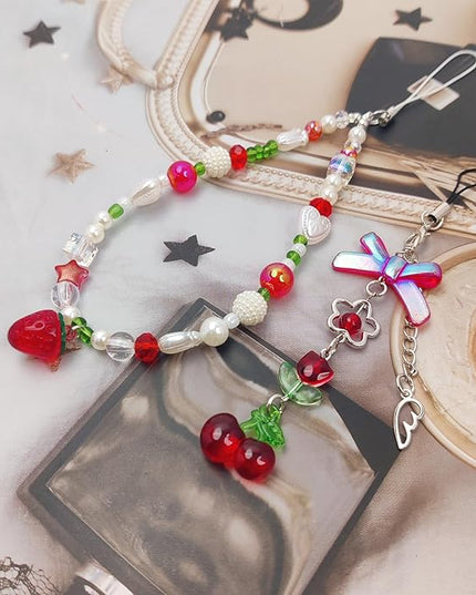 2 Pack Phone Charms, Cute Aesthetic Beaded PhoneCharm Strap Phone Lanyard String PhoneChain Accessories for Bag Keychain Airpods Camera Pendants