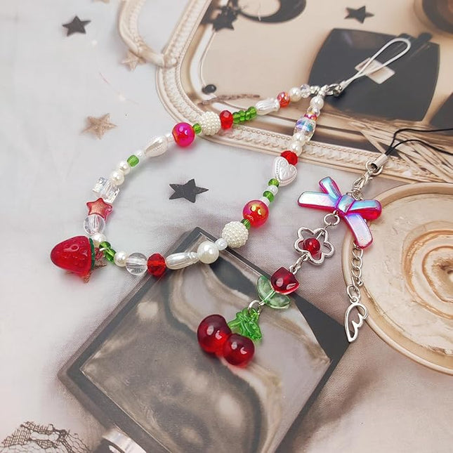 2 Pack Phone Charms, Cute Aesthetic Beaded PhoneCharm Strap Phone Lanyard String PhoneChain Accessories for Bag Keychain Airpods Camera Pendants
