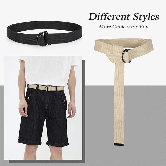 JASGOOD Men Canvas Belt Web Fabric Casual Belt with Black Double D-ring 1 1/2" Wide Set of 2