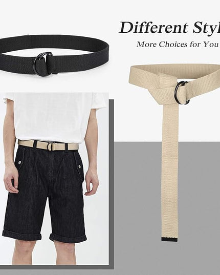 JASGOOD Men Canvas Belt Web Fabric Casual Belt with Black Double D-ring 1 1/2" Wide Set of 2