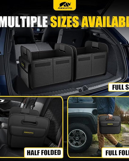 MIKKUPPA Car Trunk Organizer - Split Design Collapsible Small Trunk Organizer for Groceries, Car Storage Organizers for SUV Auto Truck Van with Non Slip Bottom (Black, 2Pack)