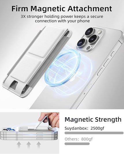 Magsafe Wallet with Angle Adjustable Stand, Magnetic Card Holder for iPhone 16/15/14/13/12 Series (Not for iPhone Mini), 1 Slot, 6 Cards, White