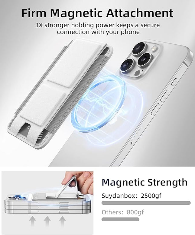 Magsafe Wallet with Angle Adjustable Stand, Magnetic Card Holder for iPhone 16/15/14/13/12 Series (Not for iPhone Mini), 1 Slot, 6 Cards, White