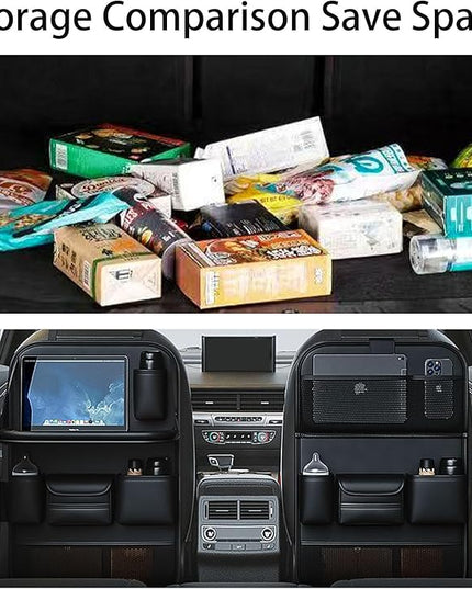 Car Seat Organizers,Multi-functional Back Seat Protectors, Storage Pouches, and Tray Holders (for Cars, Kids, Seat Back and Rear Seats)（Leather 1 Pcs）