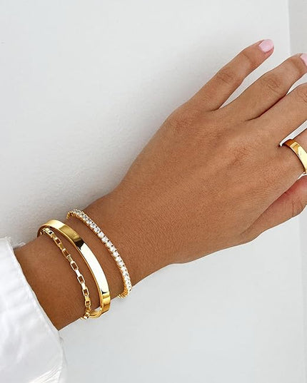 Gold Bracelets Set for Women Stack, Dainty Thick Bracelets Stack for Women Trendy, Simple Thin Gold Plated Cuff Stackable Bracelets With Beaded Cuban Paperclip Snake Rope Bangle Hand Chain Jewelry Gifts for Women Non Tainish