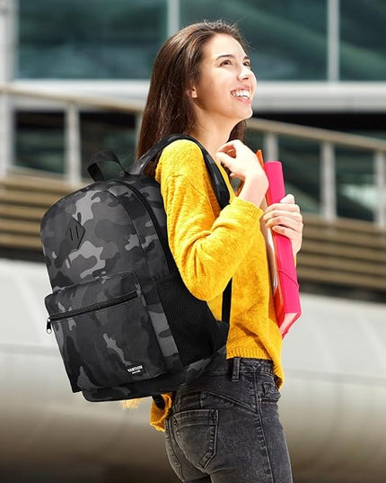 YAMTION 17 Inch School Backpack,Classic Bookbag Men and Teen Boy Schoolbag with USB Charging Port for High School College Office Work Travel