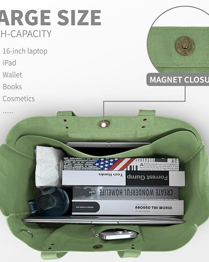 HOMESPON Large Canvas Tote Bag for Women Everything Bag with Pockets and Laptop Sleeve