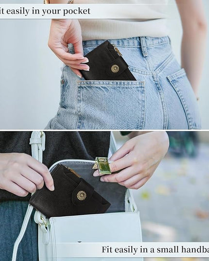 MKSSKEN Wallet Women,Rfid Blocking Leather Womens Wallet,Bifold Compact Carteras Para Mujer Card Holder with Removable ID Window(black)
