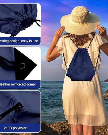KUUQA 2 Pcs Navy Blue Drawstring Backpack Drawstring Bag Bulk Sports Cinch Bags String Backpack Storage Bags for Gym Traveling
