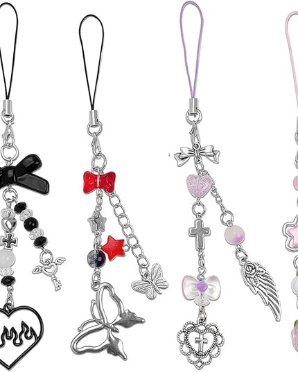 1-4PCS Cute Phone Charms Aesthetic Y2K Cell Phone Charms Strap Strawberry Butterfly Star PhoneCharm Y2K Accessories for Bag Keychain Airpods Camera Pendants Decor