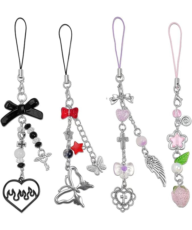 1-4PCS Cute Phone Charms Aesthetic Y2K Cell Phone Charms Strap Strawberry Butterfly Star PhoneCharm Y2K Accessories for Bag Keychain Airpods Camera Pendants Decor