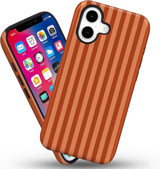 Magnetic for iPhone 16 Case Cute Stripes Phone Case, Shockproof Slim TPU and Hard PC Protective Phone Cover Compatible with MagSafe Designed for Women Girls, Deep Brown