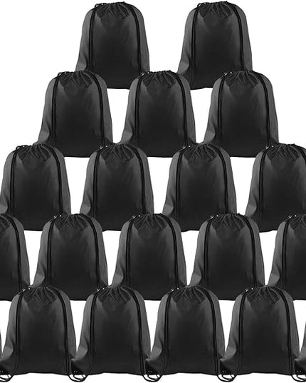 KUUQA 20Pcs Drawstring Backpack Bag Bulk Black Drawstring Bags String Backpack Sport Gym Sack Bags Foldable Storage Bag for Women Men Shopping Gym Travel Sports