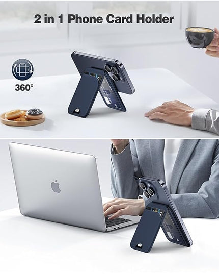 Magnetic Wallet for iPhone - Mag-Safe Wallet Lightweight Magnetic Phone Stand Adjustable Leather Card Holder for iPhone 17/16/15/14/13/12 Series, Not for Mini (Dark Blue)