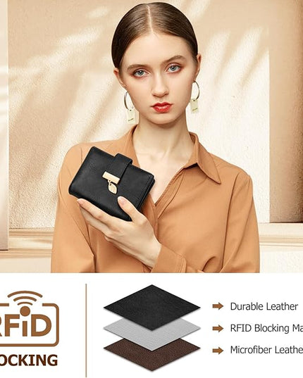 HUANLANG Small Wallets for Women Rfid Blocking Leather Bifold Credit Card Holder Ladies Wallet Zipper Pocket with ID Window