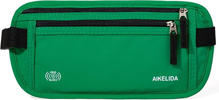 Money Belt - Slim Passport Holder RFID Blocking Travel Wallet Undercover Fanny Packs for Men Women - Green