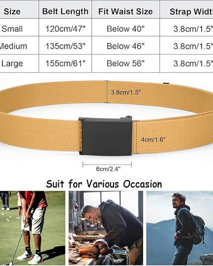 WHIPPY Canvas Web Belt Flip-Top Solid Black Military Buckle Fully Adjustable Mens Webbing Belts Cut To Fit
